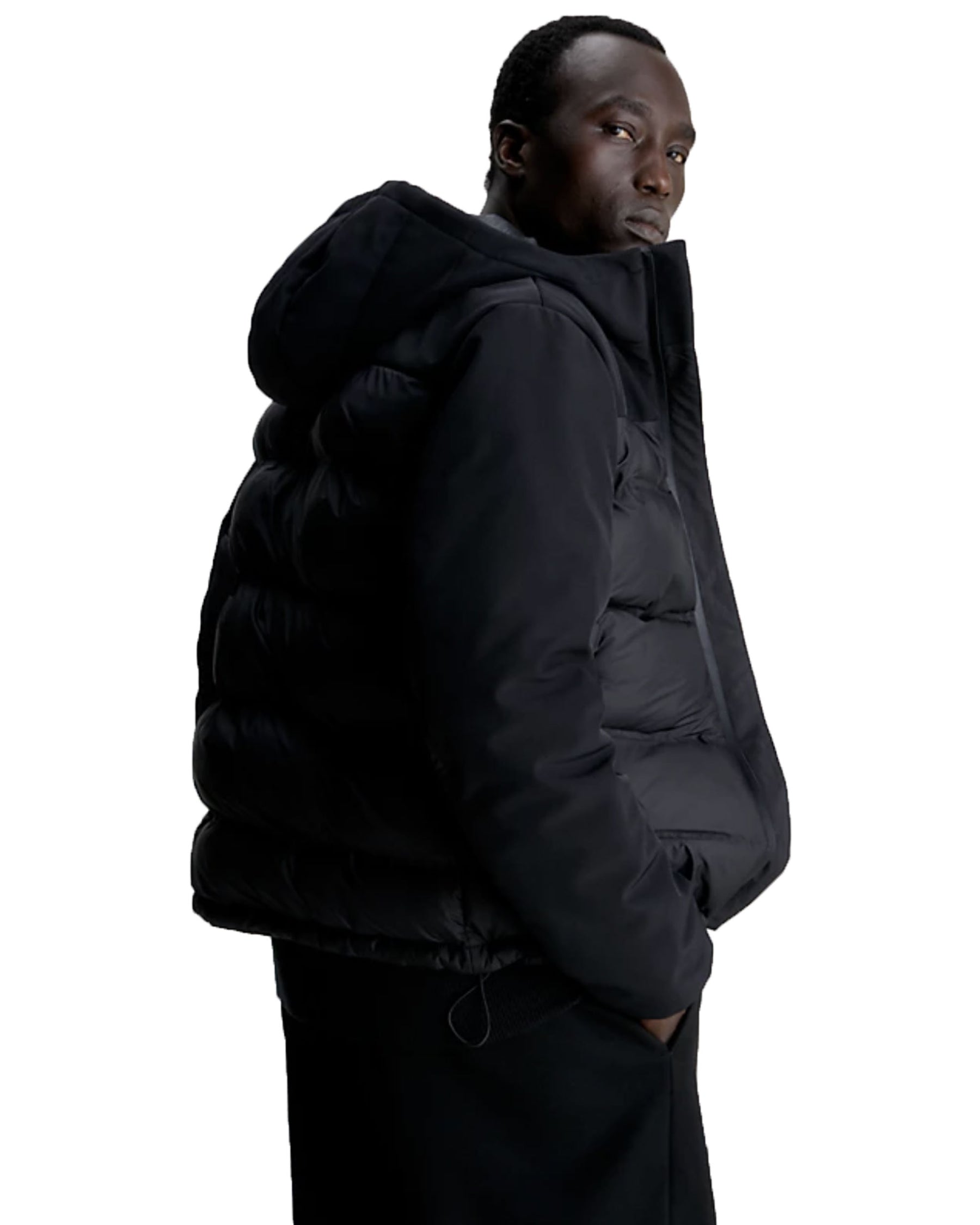 Bomber Uomo Calvin Klein Mix Media Quilt Jacket Hood Nero
