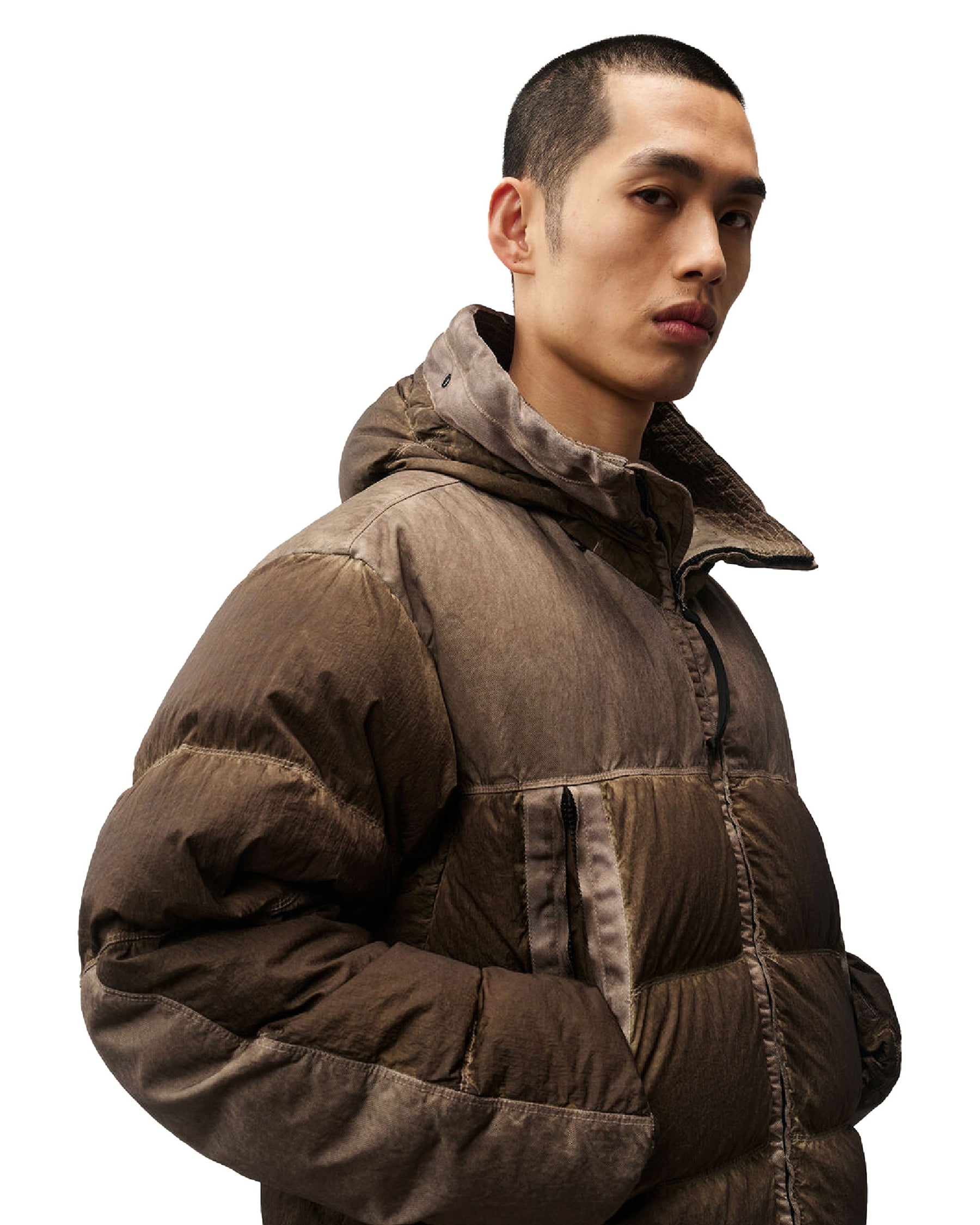 CP Company Eco-Chrome R Mixed Goggle Down Jacket Re-Color Brown