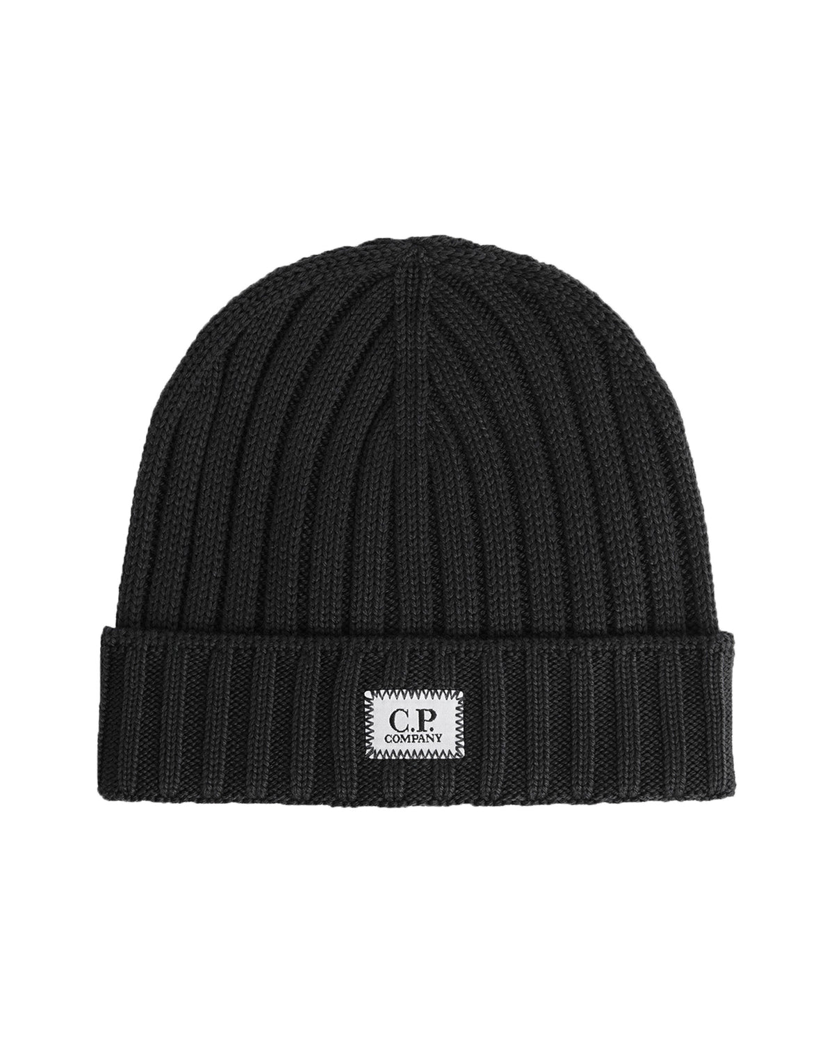 CP Company Extrafine Merino Wool Logo Beanie Black