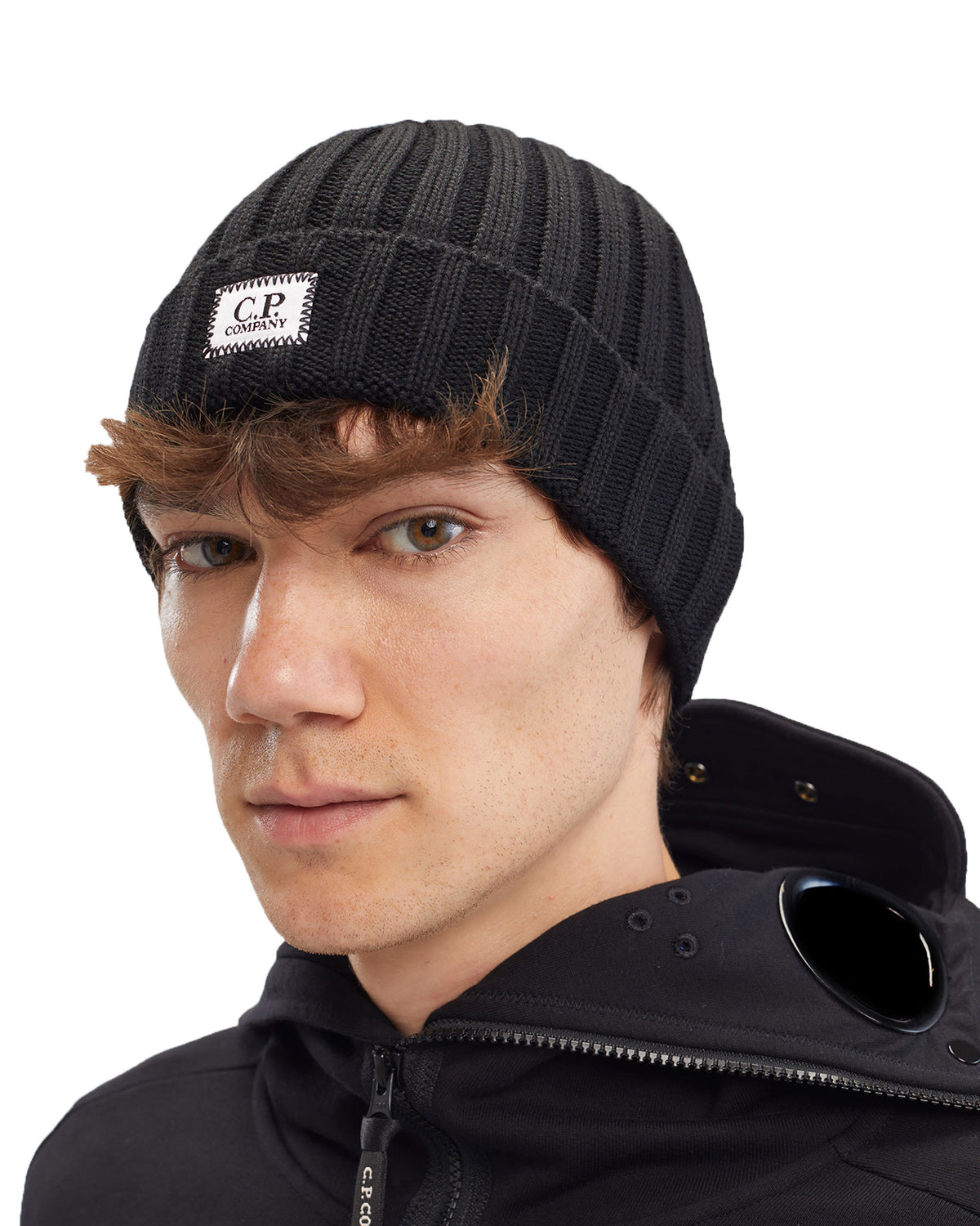 CP Company Extrafine Merino Wool Logo Beanie Black