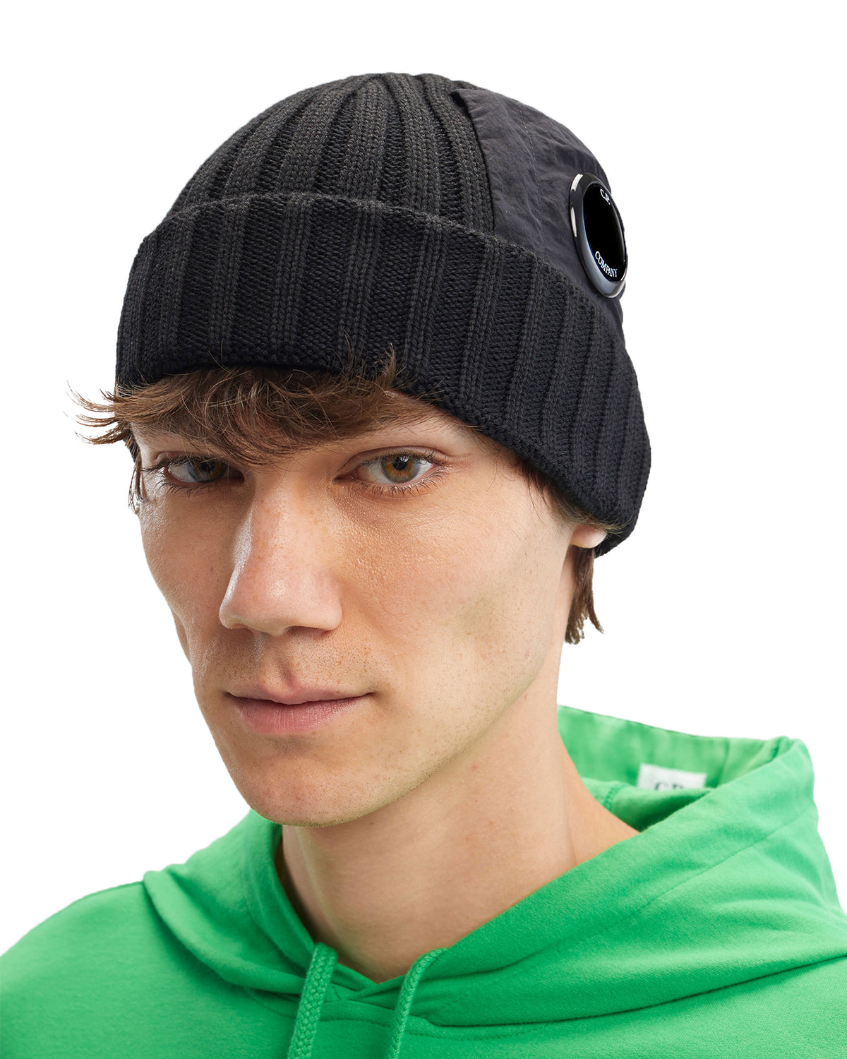 CP Company Extrafine Merino Wool Side Lens Beanie Black