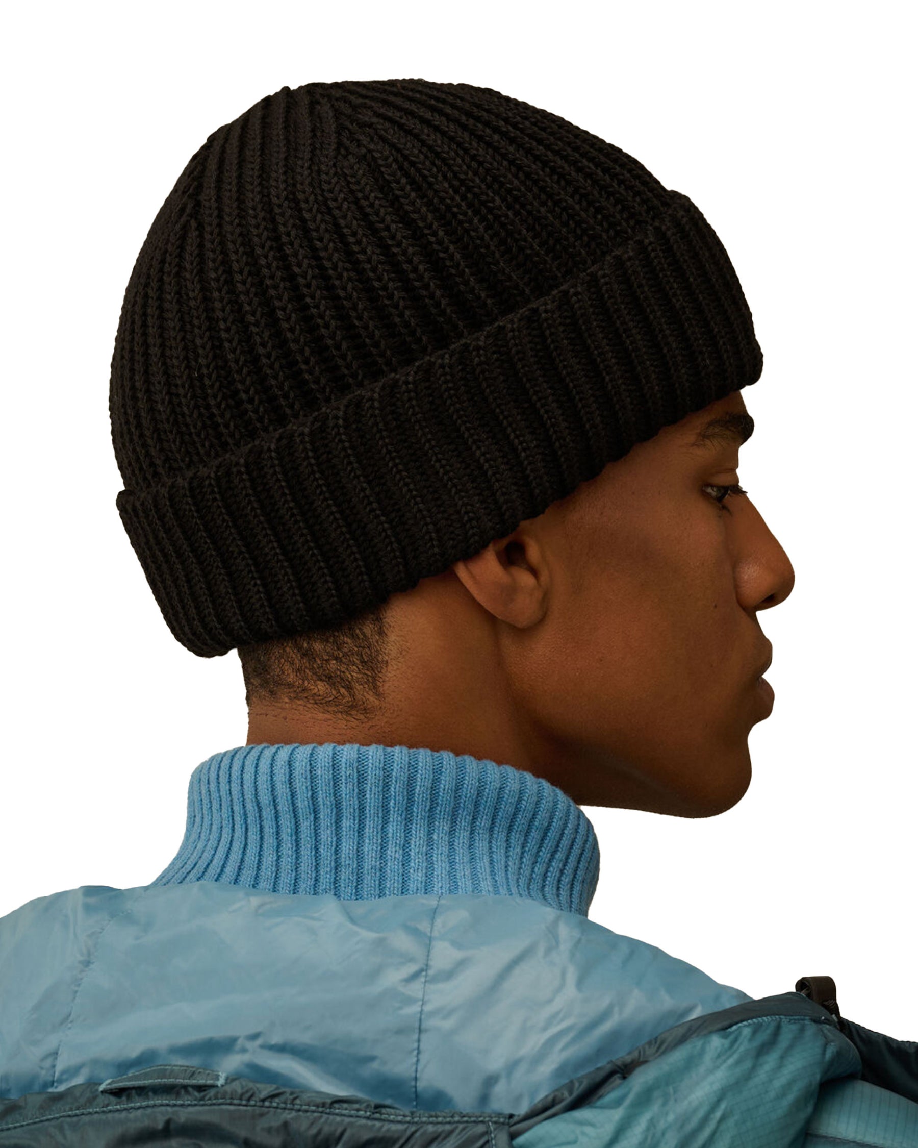 CP Company Knit Cap In Extrafine Merino Wool Nero