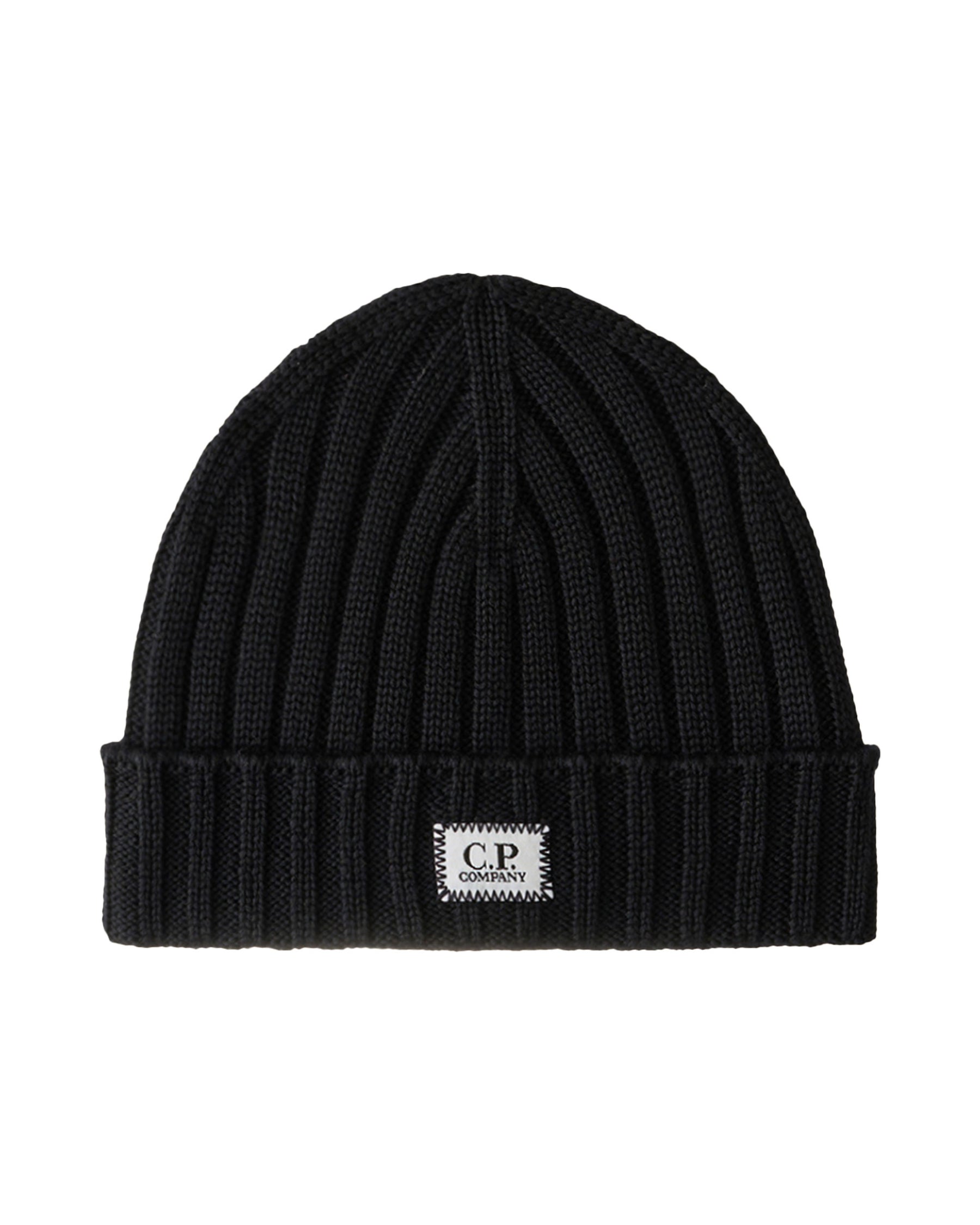 CP Company Knit Cap In Extrafine Merino Wool Total Eclipse