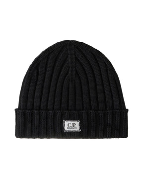 CP Company Knit Cap In Extrafine Merino Wool Total Eclipse
