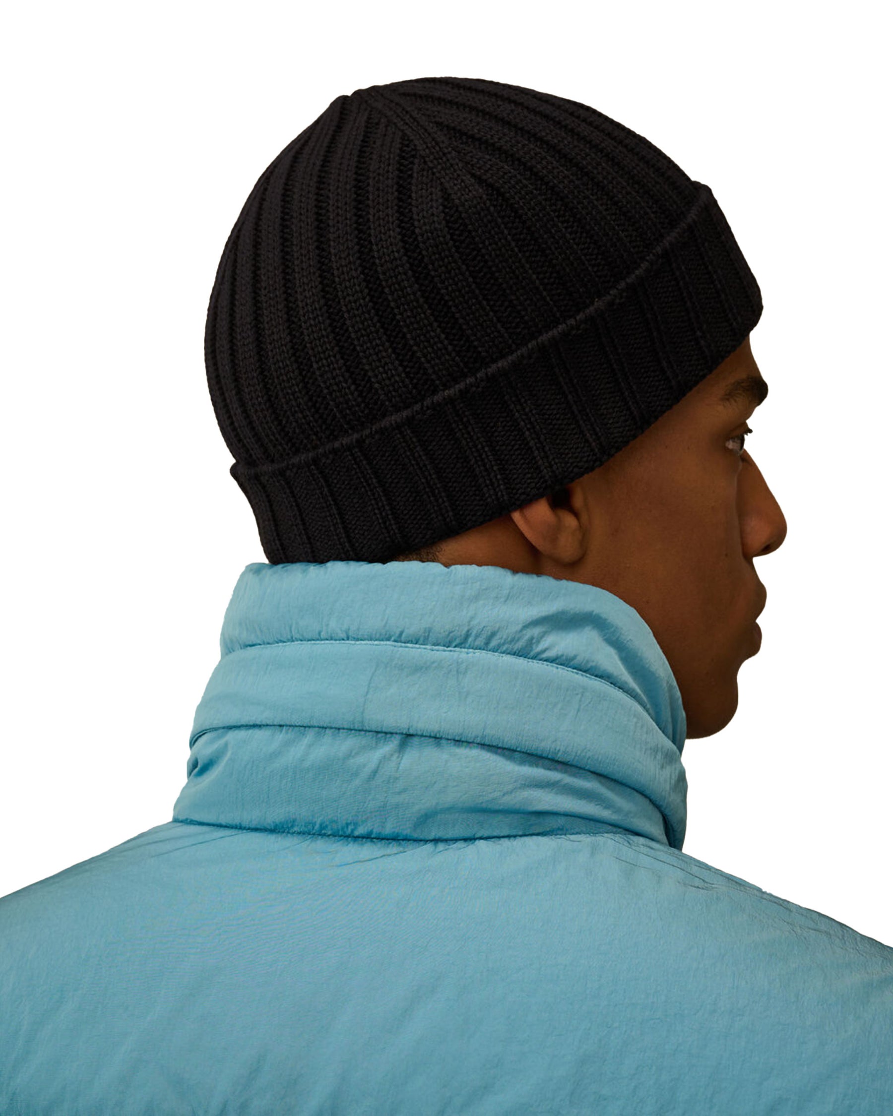 CP Company Knit Cap In Extrafine Merino Wool Total Eclipse