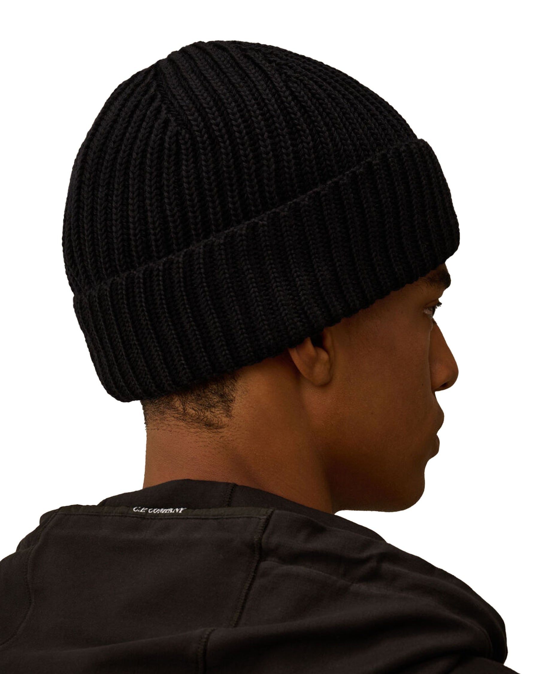CP Company Knit Cap In Extrafine Merino Wool Total Eclipse