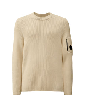 CP Company Knitwear Crew Neck in Full Rib Gauze White