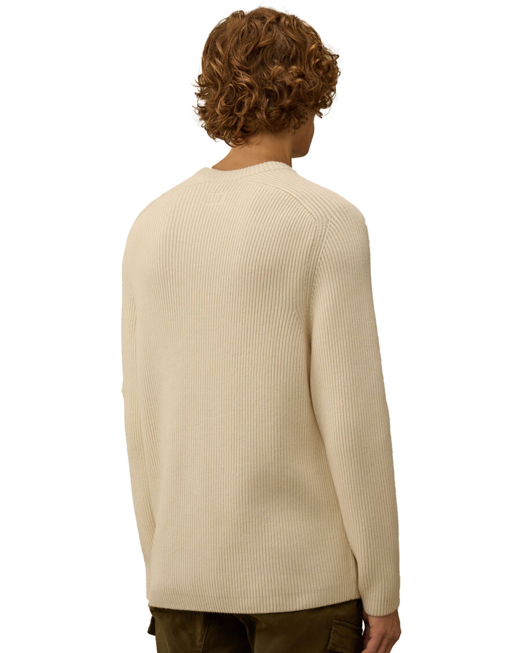CP Company Knitwear Crew Neck in Full Rib Gauze White