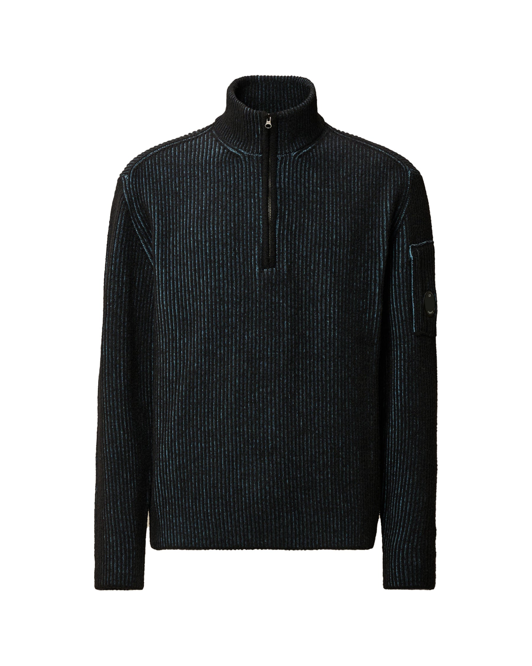 CP Company Knitwear Polo Collar in Fleece Knit Aegan Blue