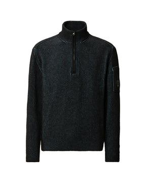 CP Company Knitwear Polo Collar in Fleece Knit Aegan Blue