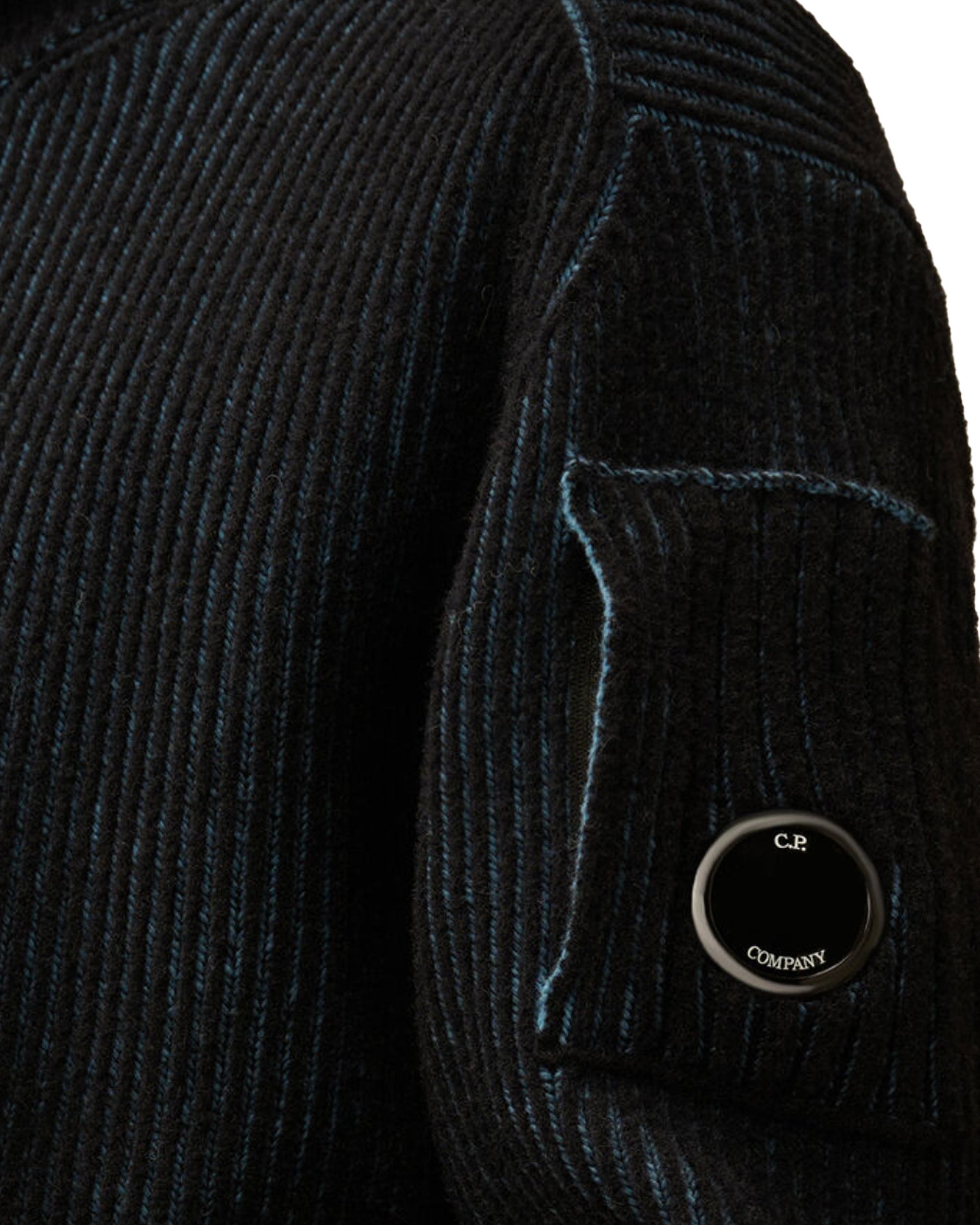 CP Company Knitwear Polo Collar in Fleece Knit Aegan Blue