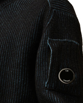 CP Company Knitwear Polo Collar in Fleece Knit Aegan Blue