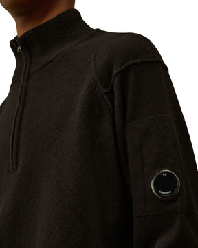 CP Company Knitwear Polo Collar in Lambswool Grs Nero