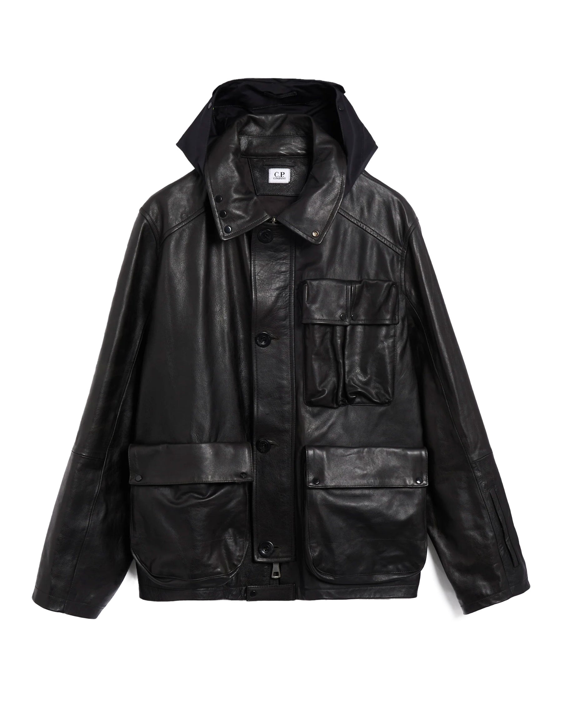 CP Company Leather Mixed Lined Mille Jacket Black