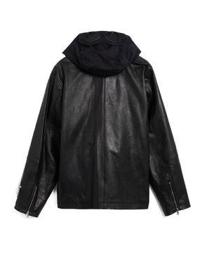 CP Company Leather Mixed Lined Mille Jacket Black