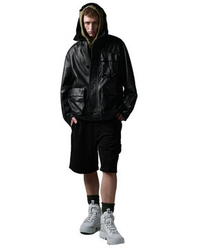 CP Company Leather Mixed Lined Mille Jacket Black