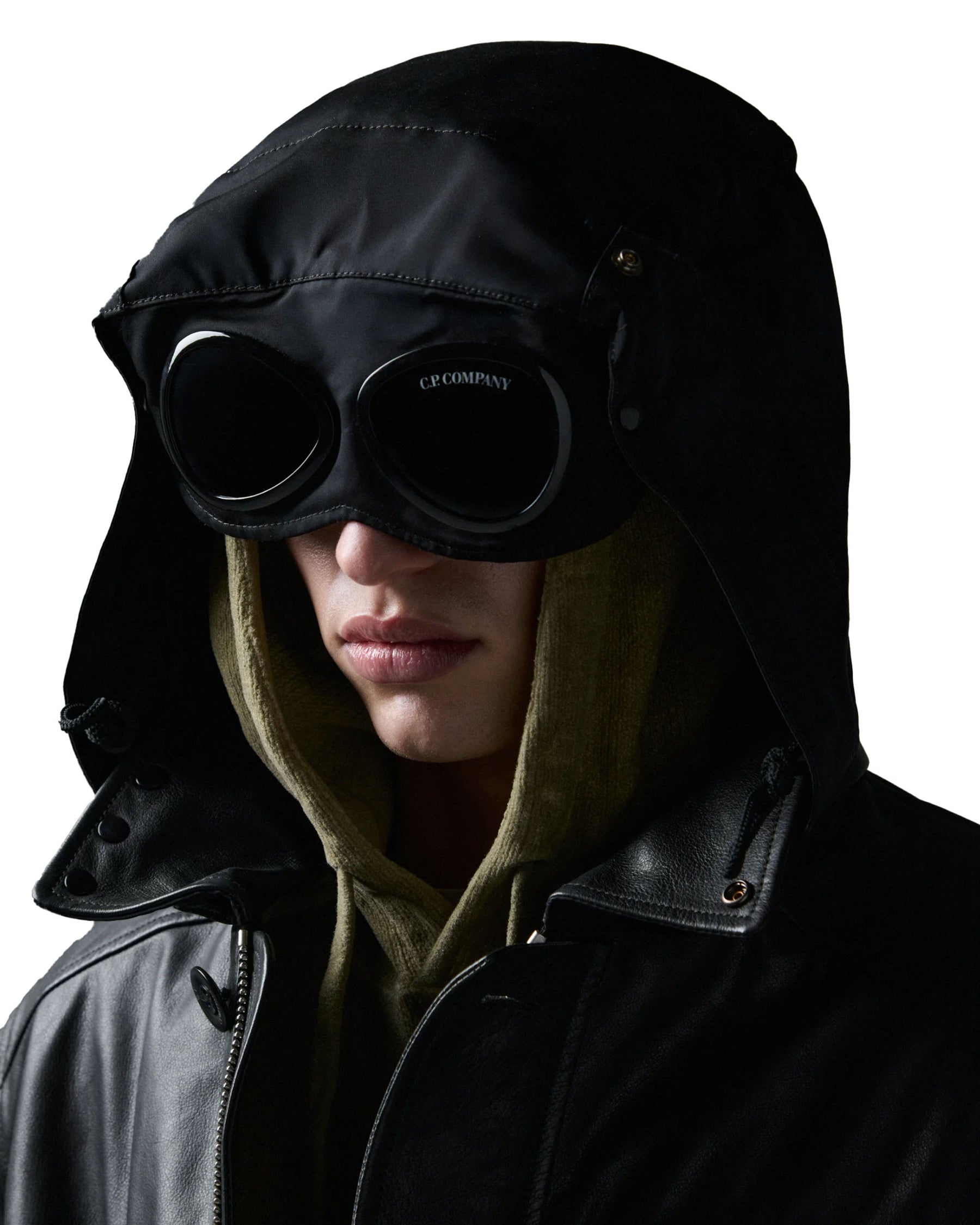 CP Company Leather Mixed Lined Mille Jacket Black