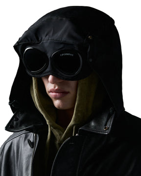 CP Company Leather Mixed Lined Mille Jacket Black