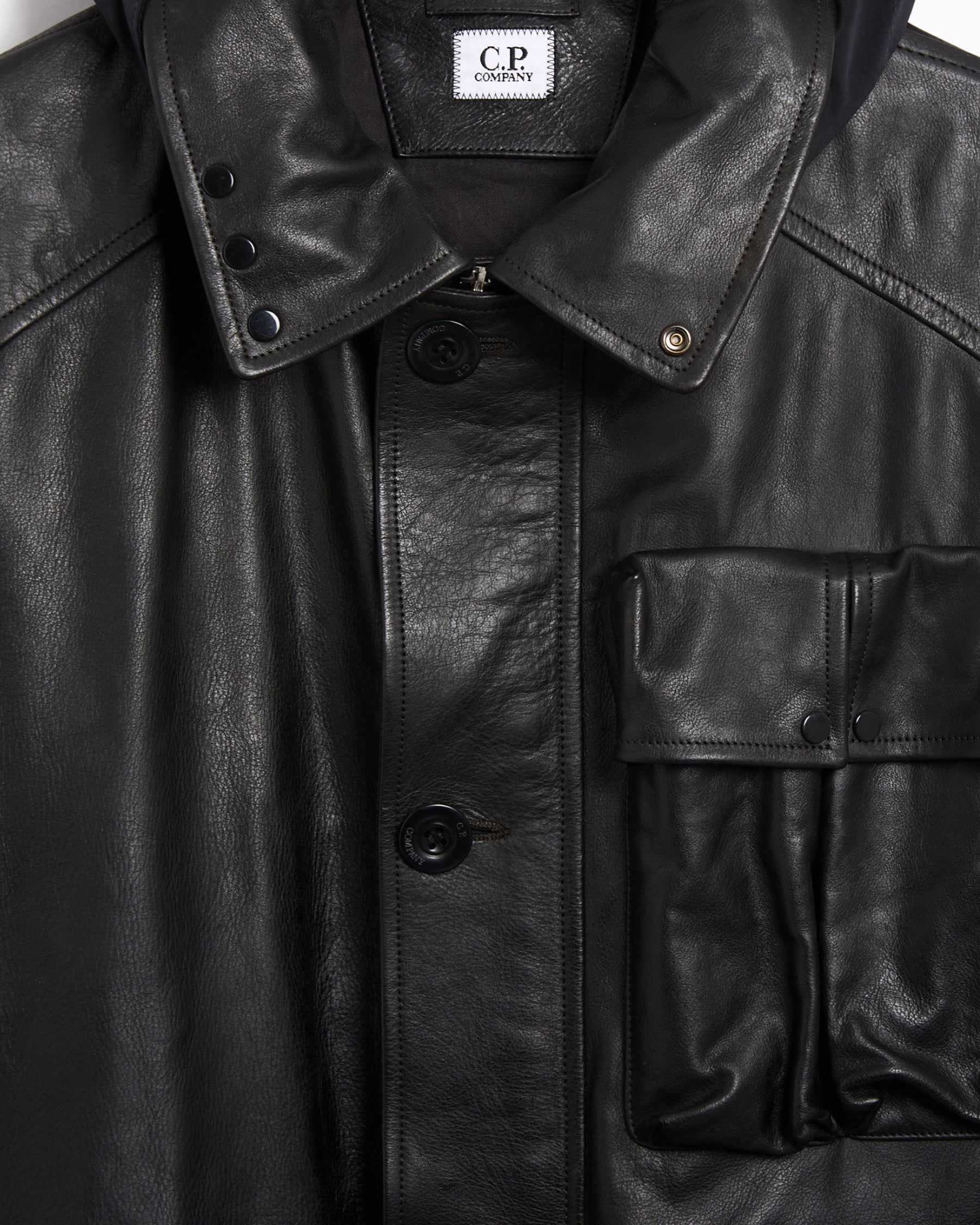 CP Company Leather Mixed Lined Mille Jacket Black