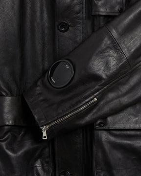 CP Company Leather Mixed Lined Mille Jacket Black