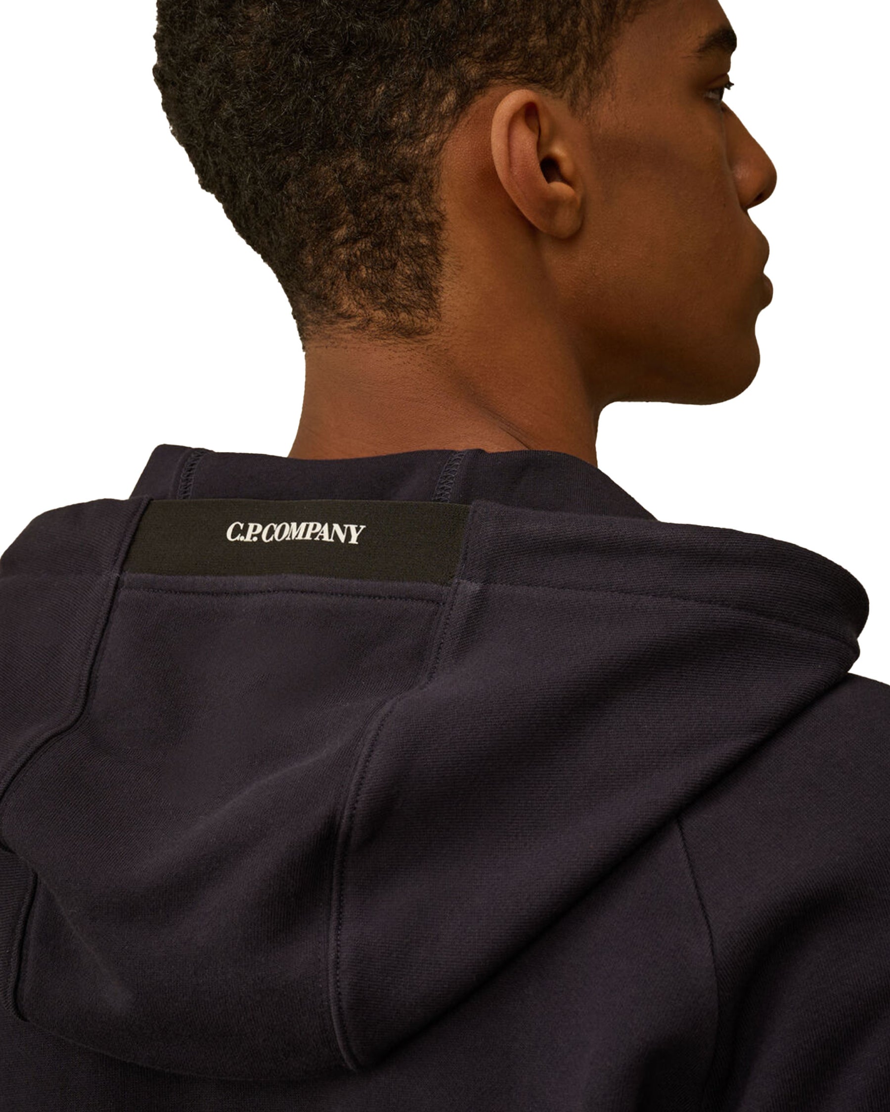 CP Company Sweatshirts Hooded Open In Diagonal Raised Fleece Total Eclipse