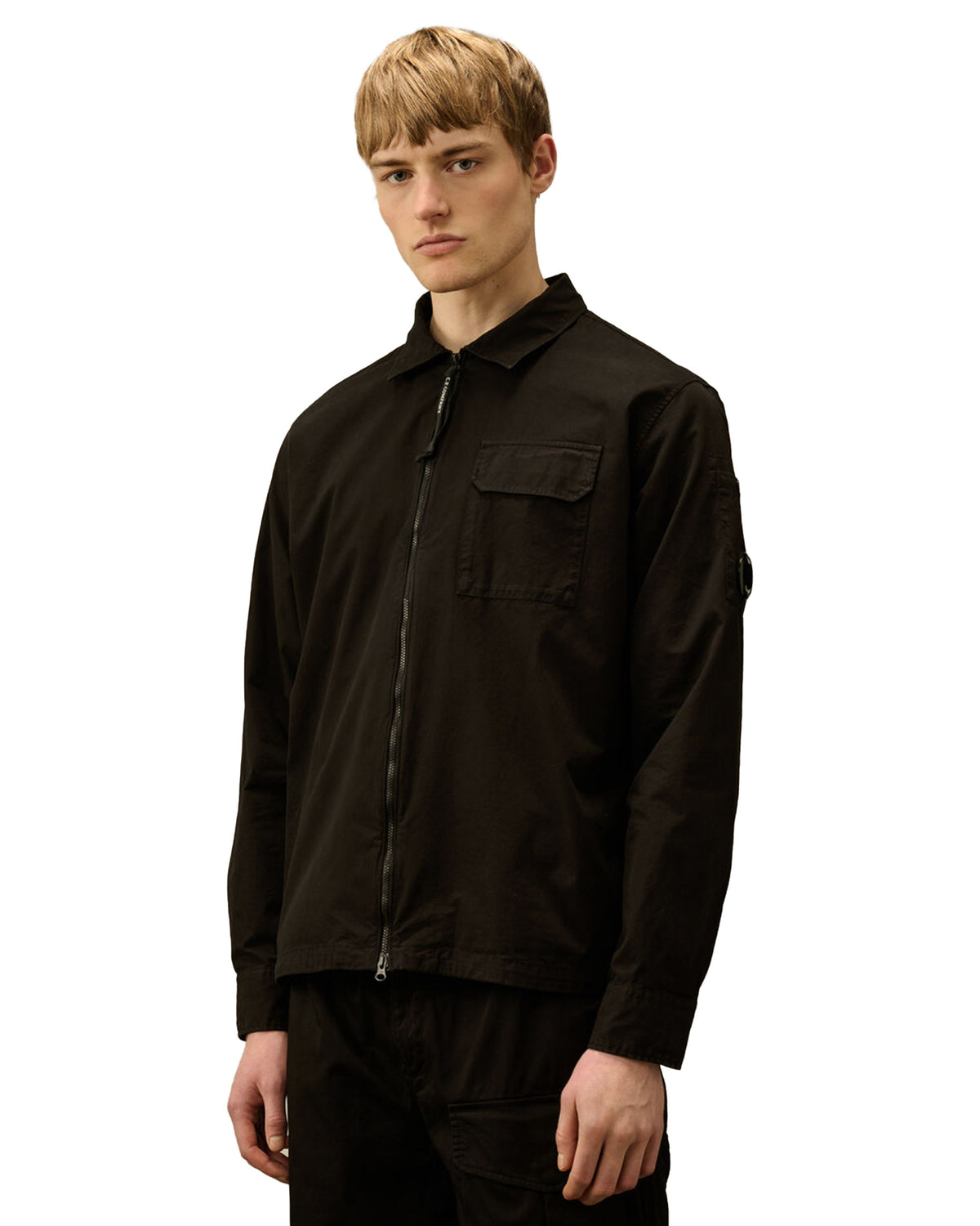 Camicia Uomo CP Company Organic Gabardine Full Zip Overshirt Nero