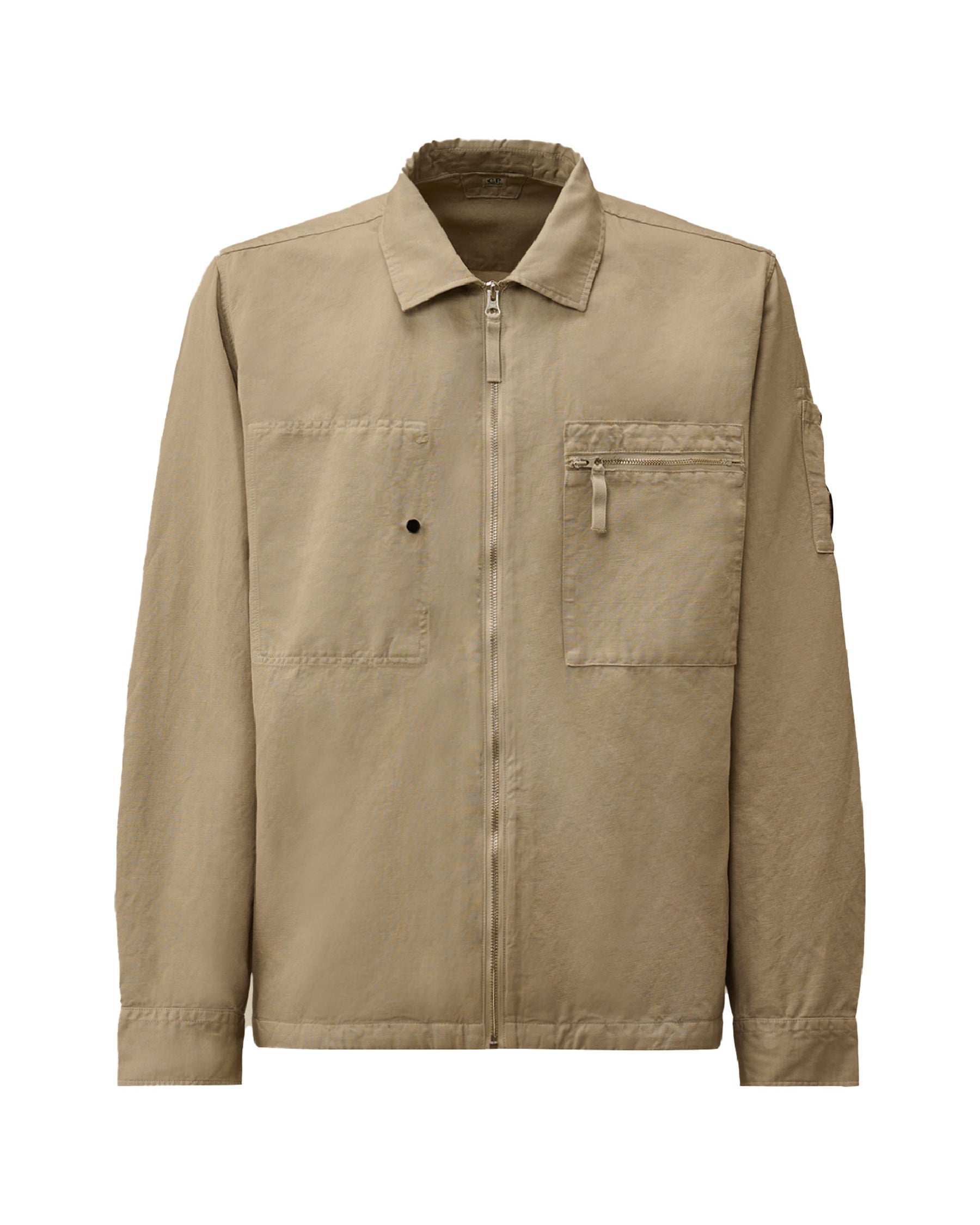 CP Company Men's Shirt In Cotton Linen Dove Beige