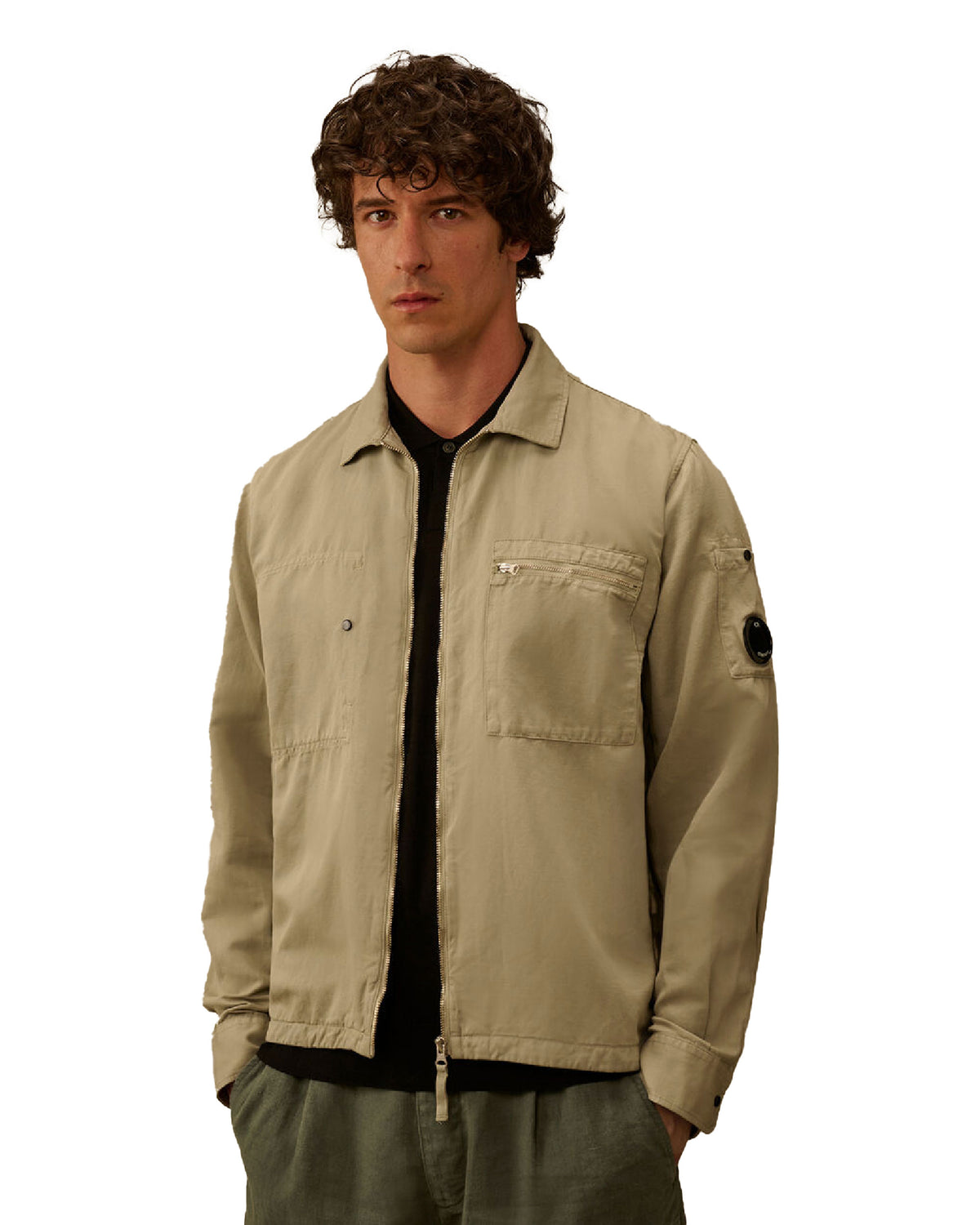CP Company Men's Shirt In Cotton Linen Dove Beige