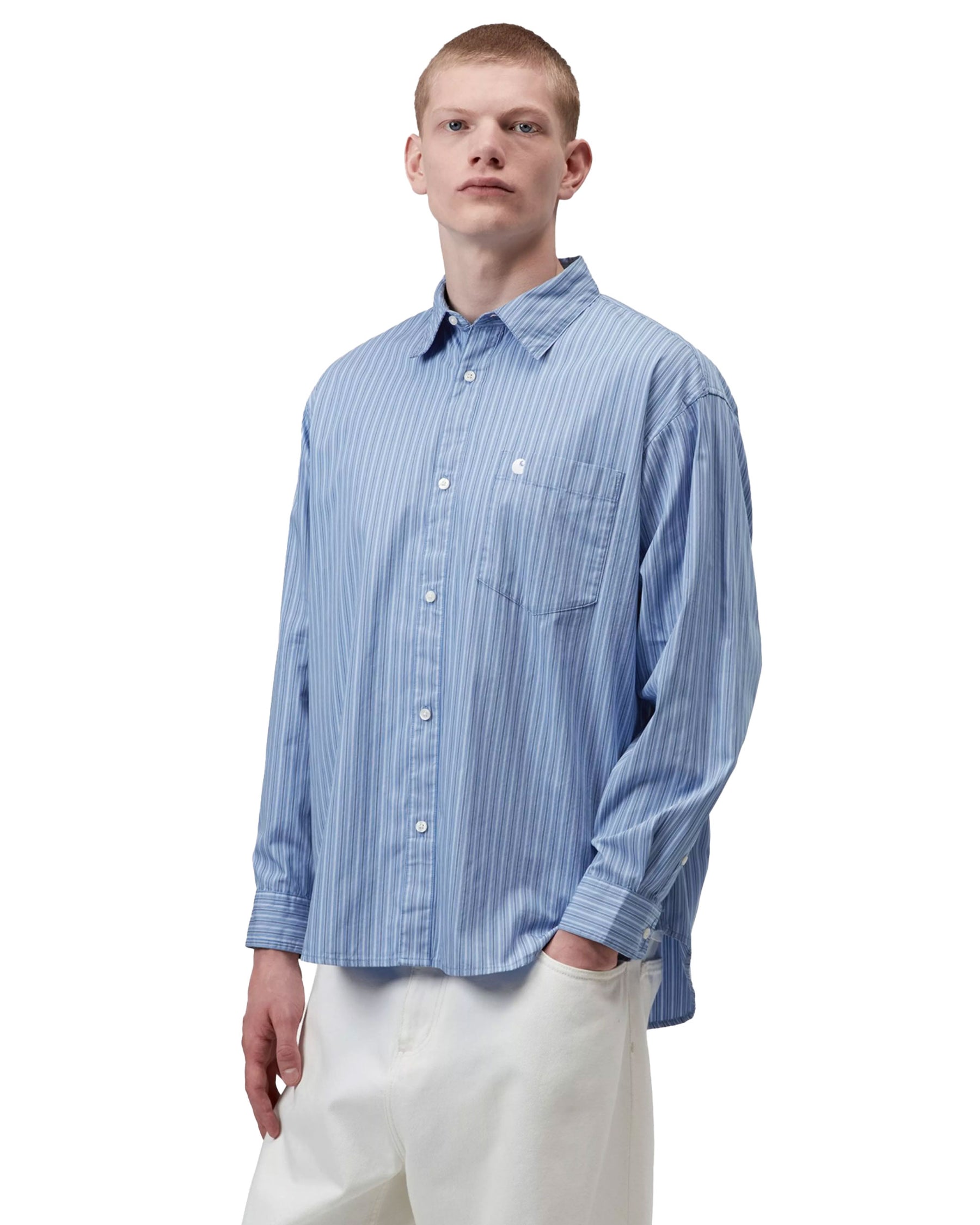 Carhartt Wip Keene Shirt Keene Stripe Curacao Men's Shirt Clear Blue