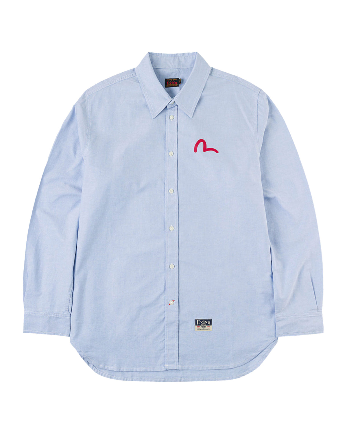 Camicia Uomo Evisu Seagull Print Oxford Shirt Celeste