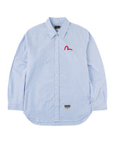 Camicia Uomo Evisu Seagull Print Oxford Shirt Celeste
