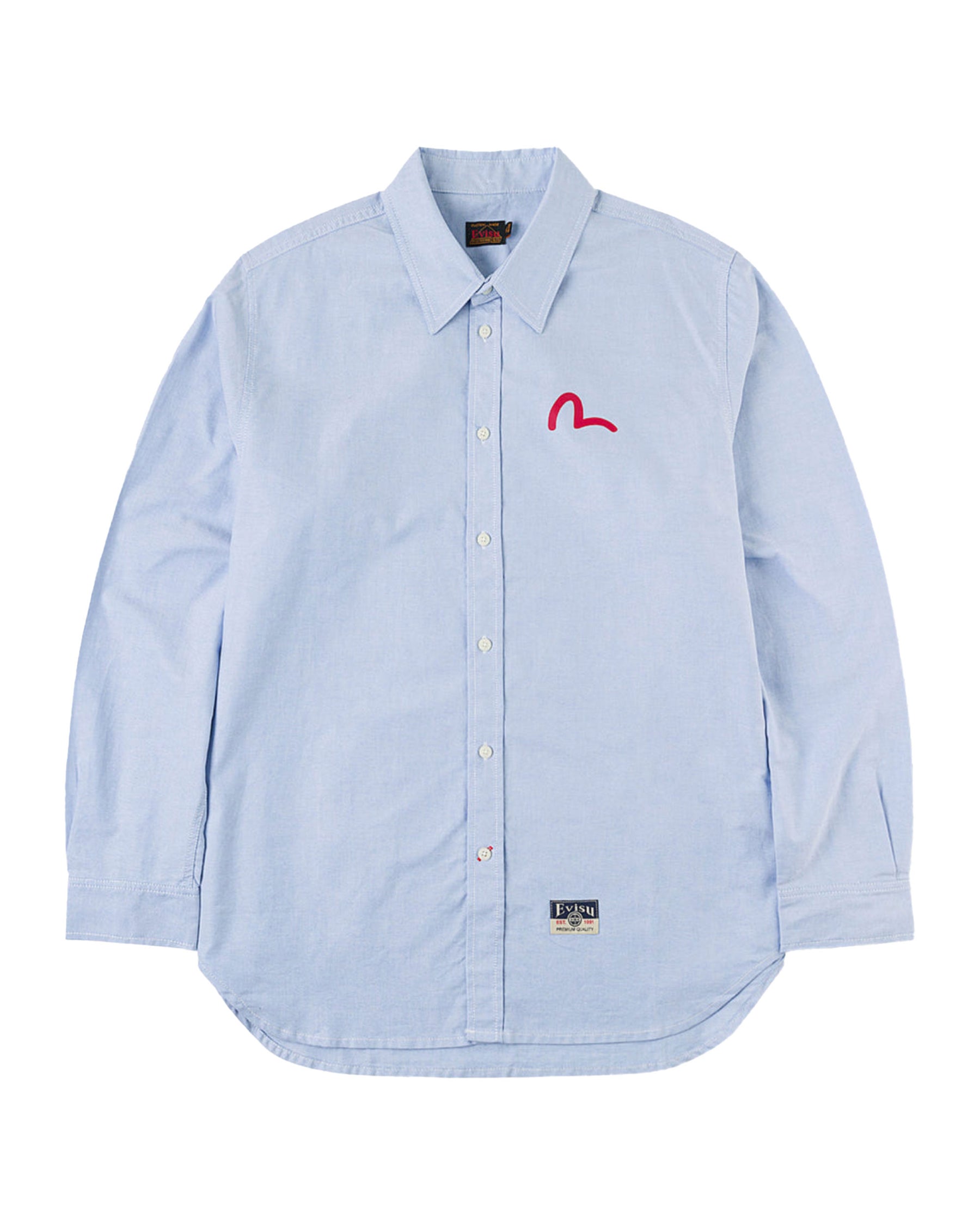 Camicia Uomo Evisu Seagull Print Oxford Shirt Celeste