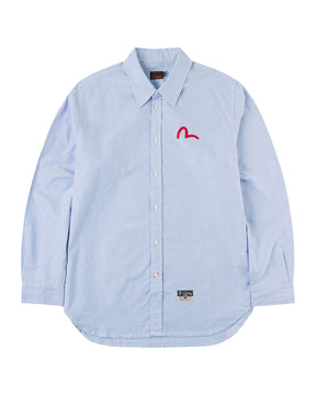 Camicia Uomo Evisu Seagull Print Oxford Shirt Celeste