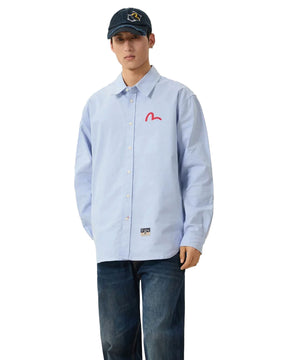 Camicia Uomo Evisu Seagull Print Oxford Shirt Celeste