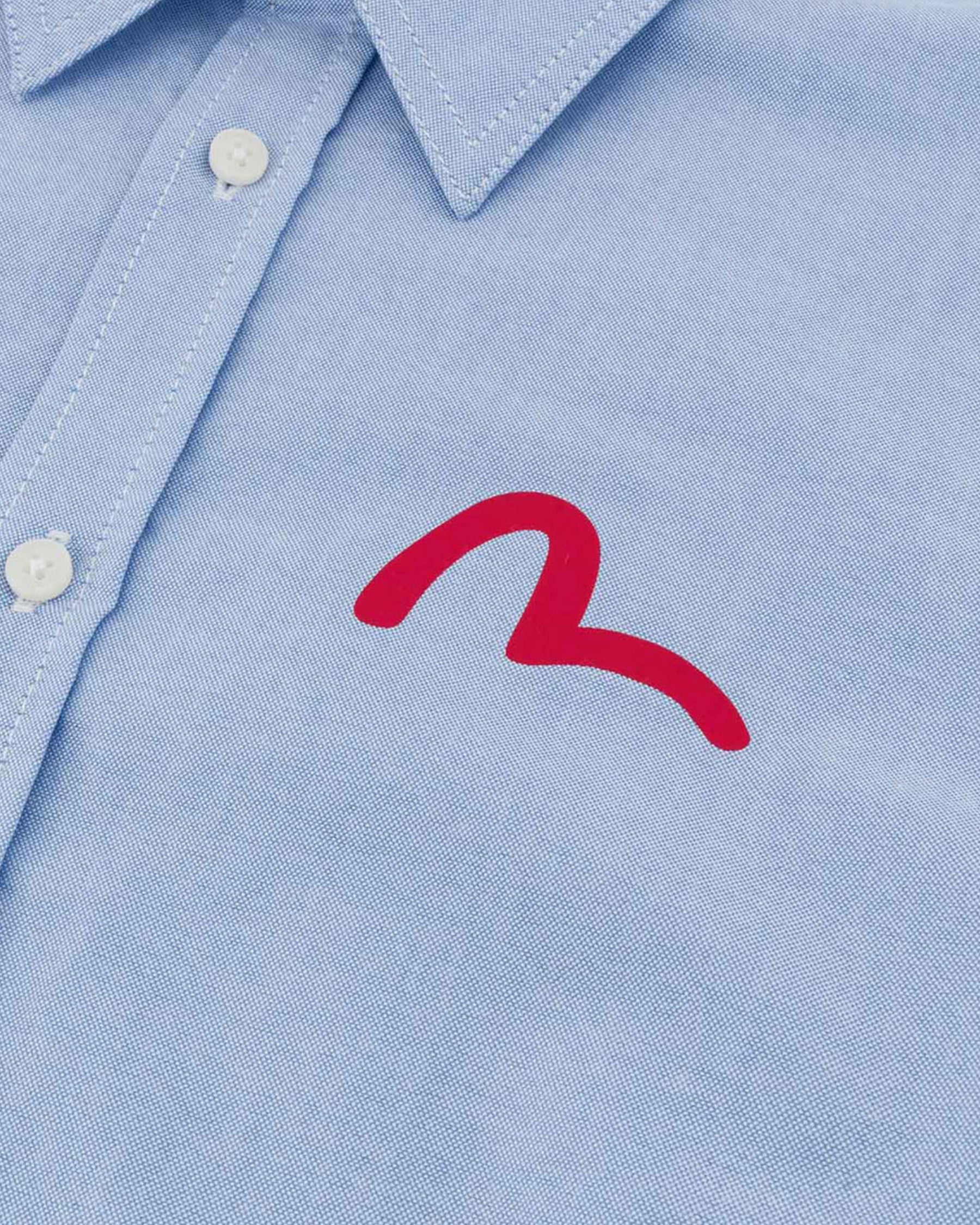 Camicia Uomo Evisu Seagull Print Oxford Shirt Celeste