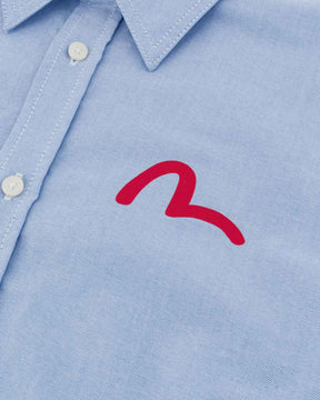 Camicia Uomo Evisu Seagull Print Oxford Shirt Celeste