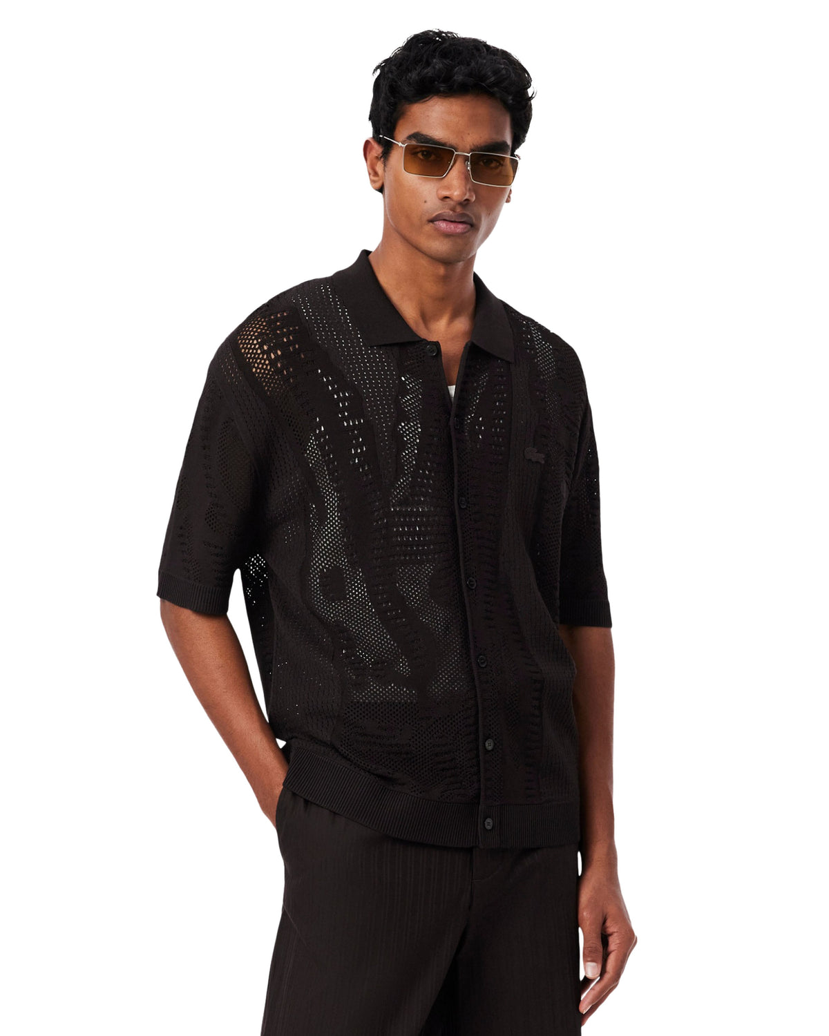 Camicia Uomo Lacoste In Maglia di Pizzo Marrone