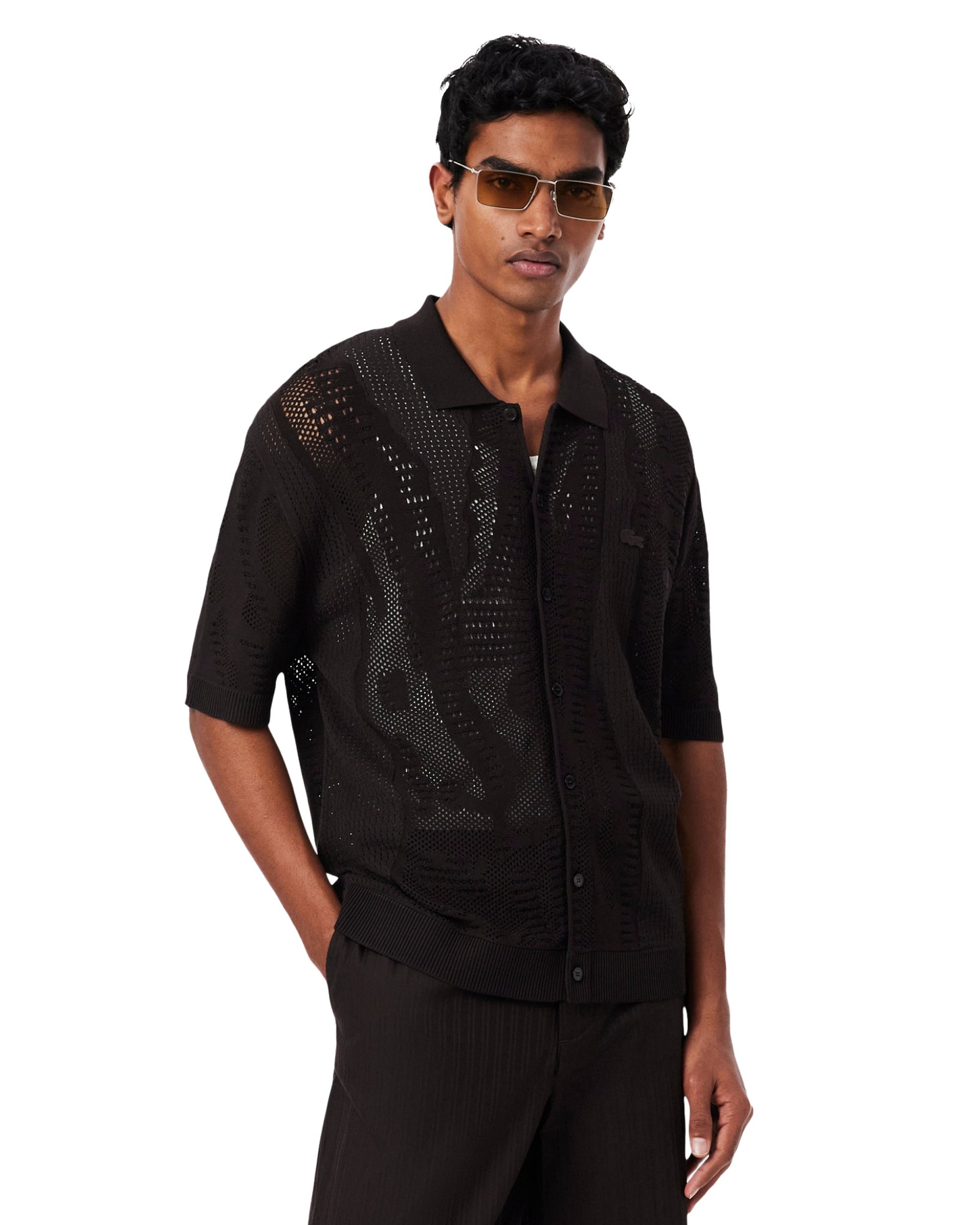 Camicia Uomo Lacoste In Maglia di Pizzo Marrone