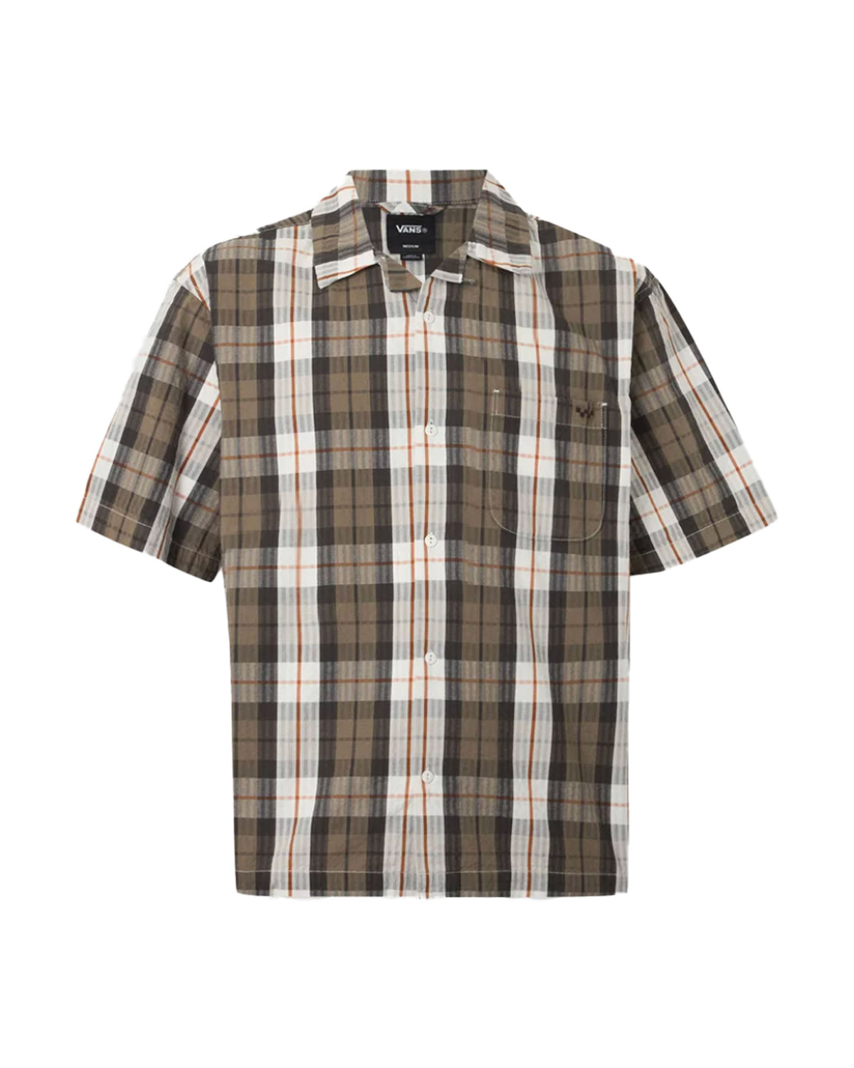 Camicia Uomo Vans Seersucker Plaid SS Woven Egret-Bungee Cord