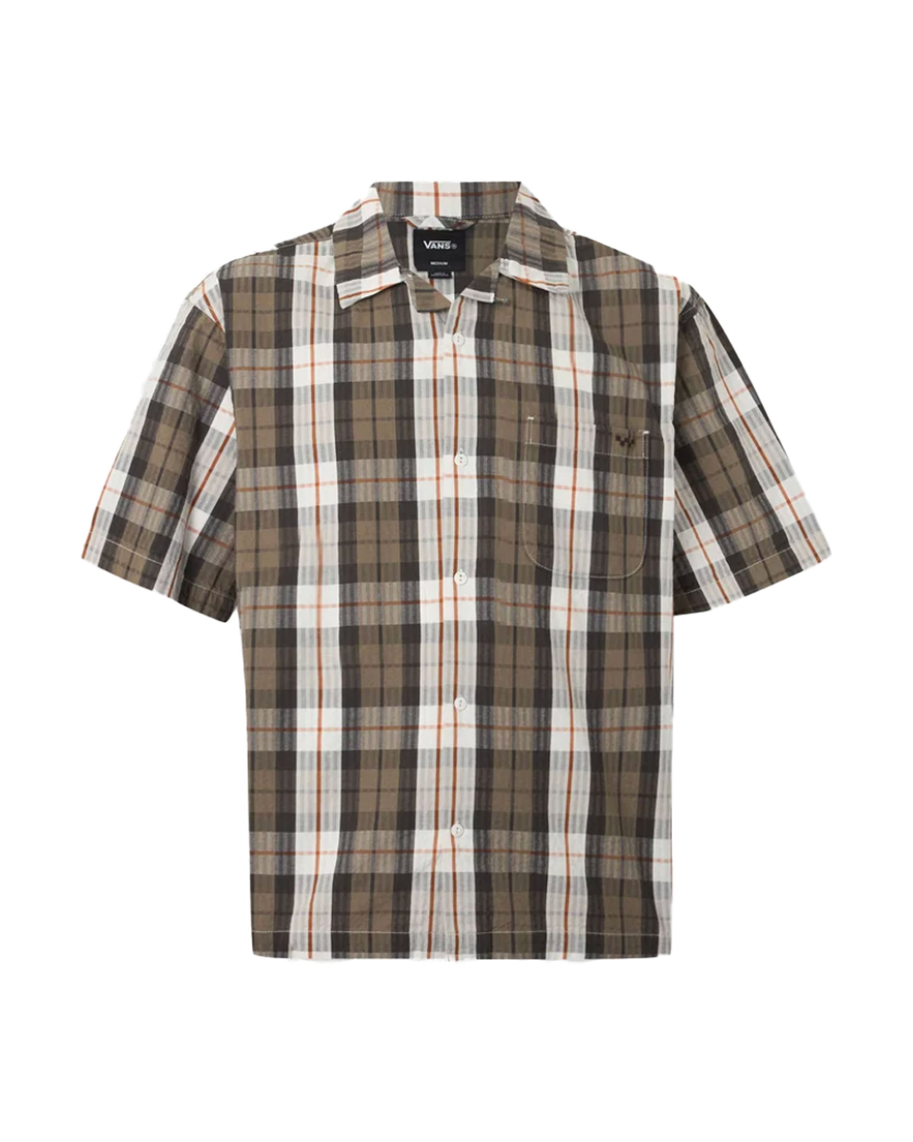 Camicia Uomo Vans Seersucker Plaid SS Woven Egret-Bungee Cord