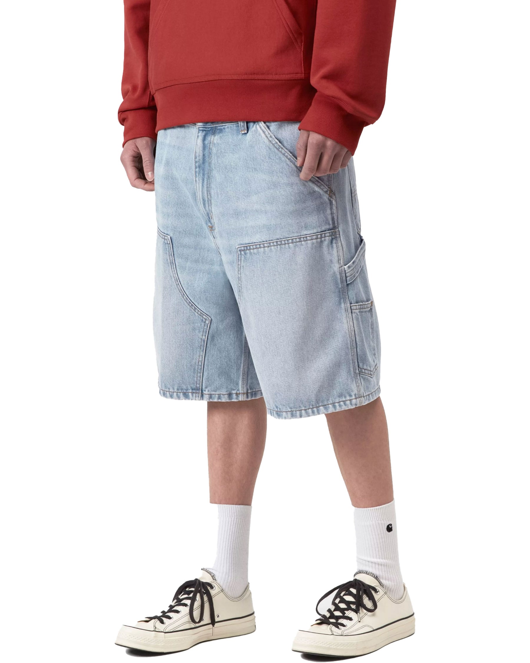 Bermuda Men's Double Knee Short Blue Heavy Worn Bleached