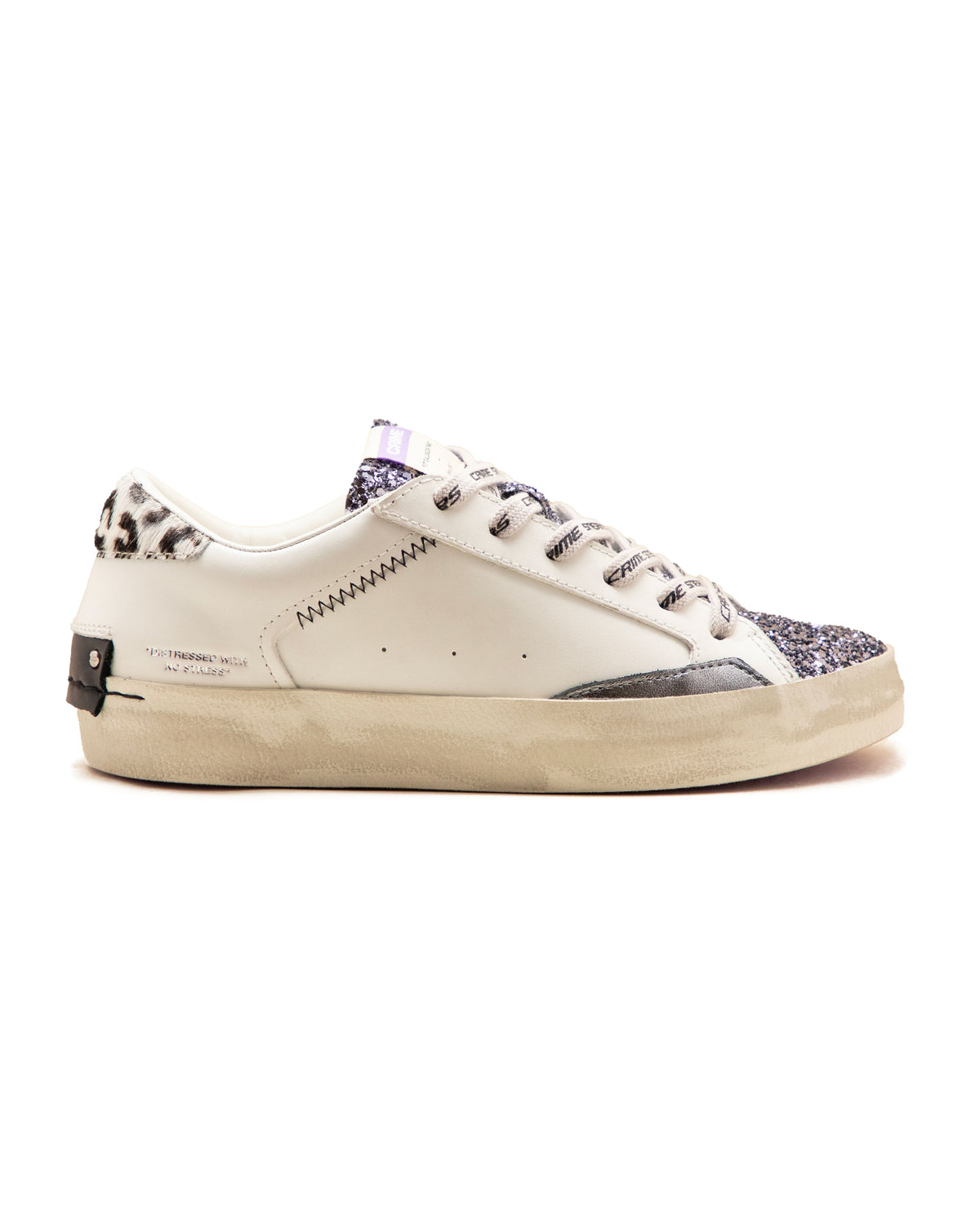 Crime London Distressed White-Glitter