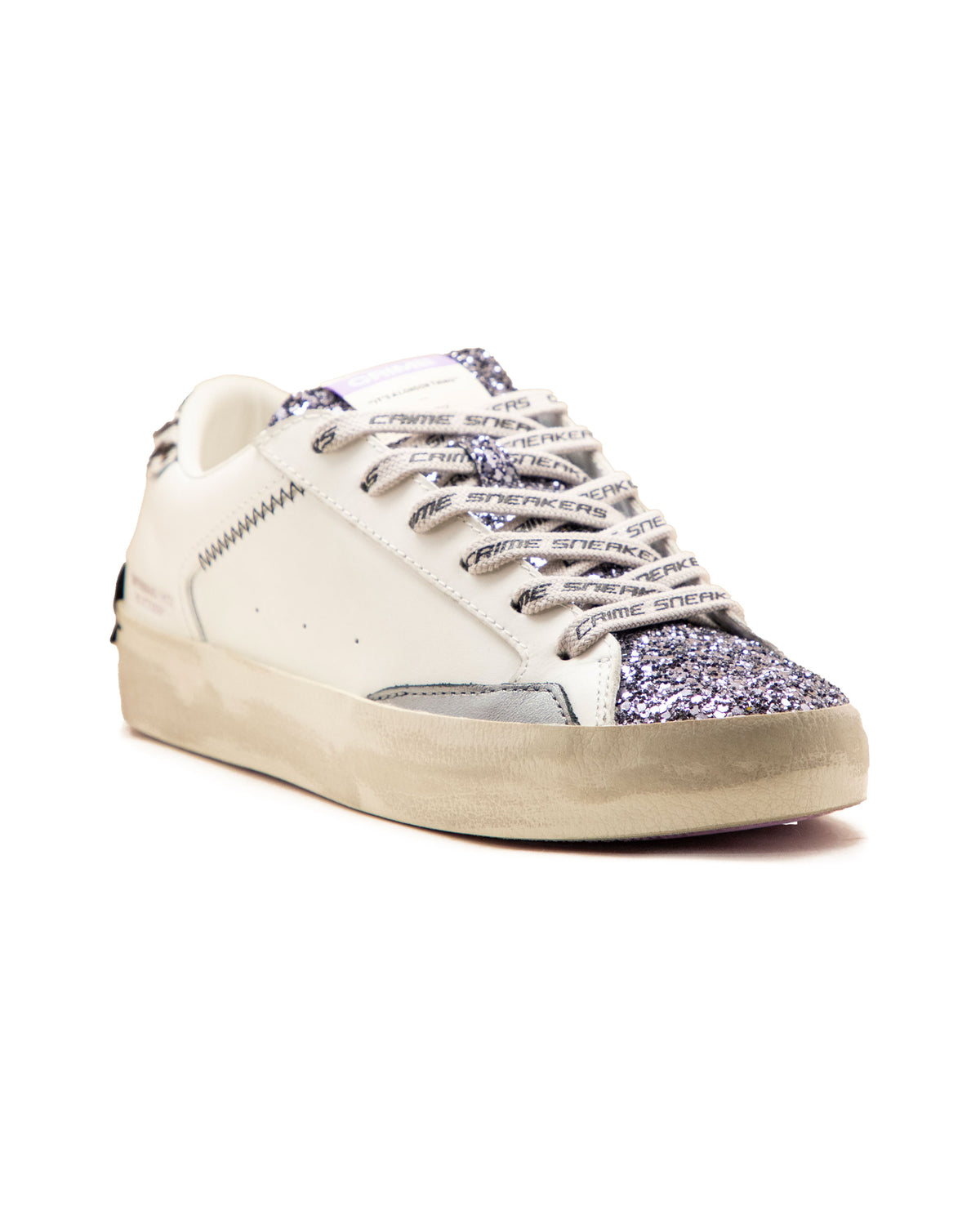 Crime London Distressed White-Glitter