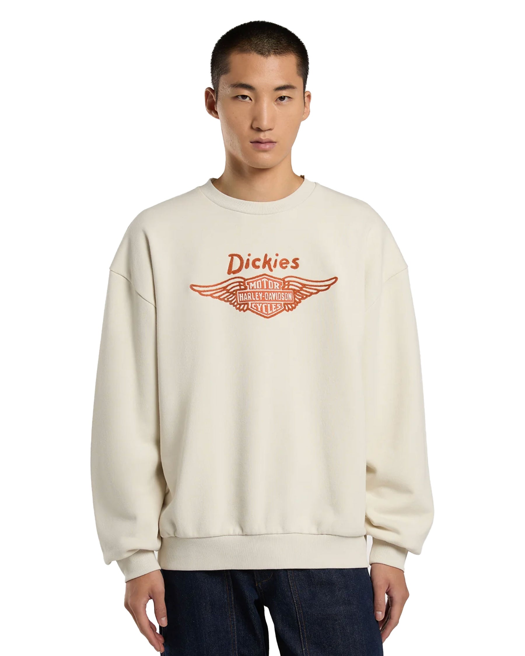 Dickies X Harley Davidson Boxy Fit Crew Sweatshirt Bone