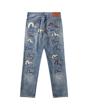 Evisu Multi Pocket Patched Daicock Jeans Mid Tone Indigo