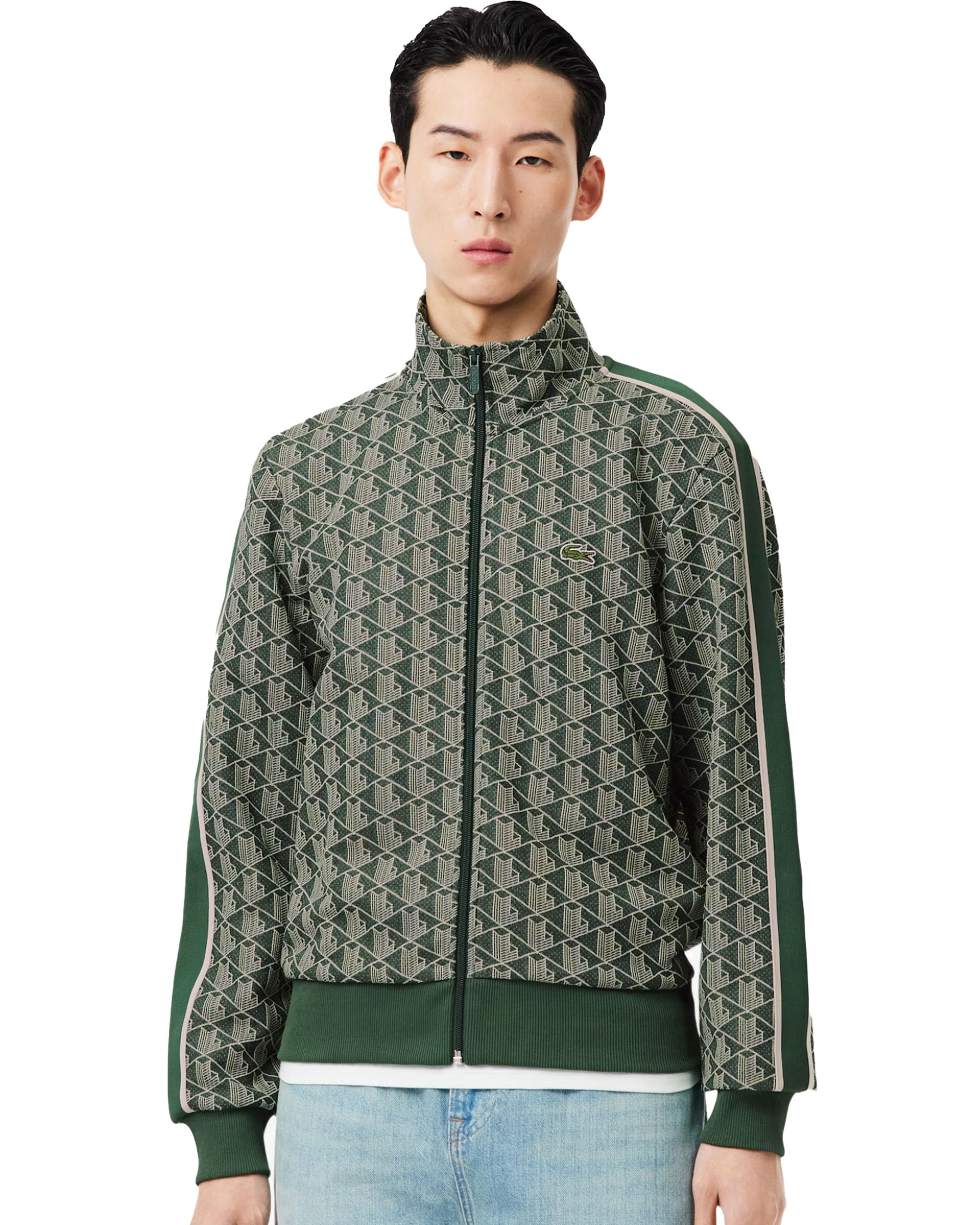 Felpa Lacoste Full Zip Monogramma Verde