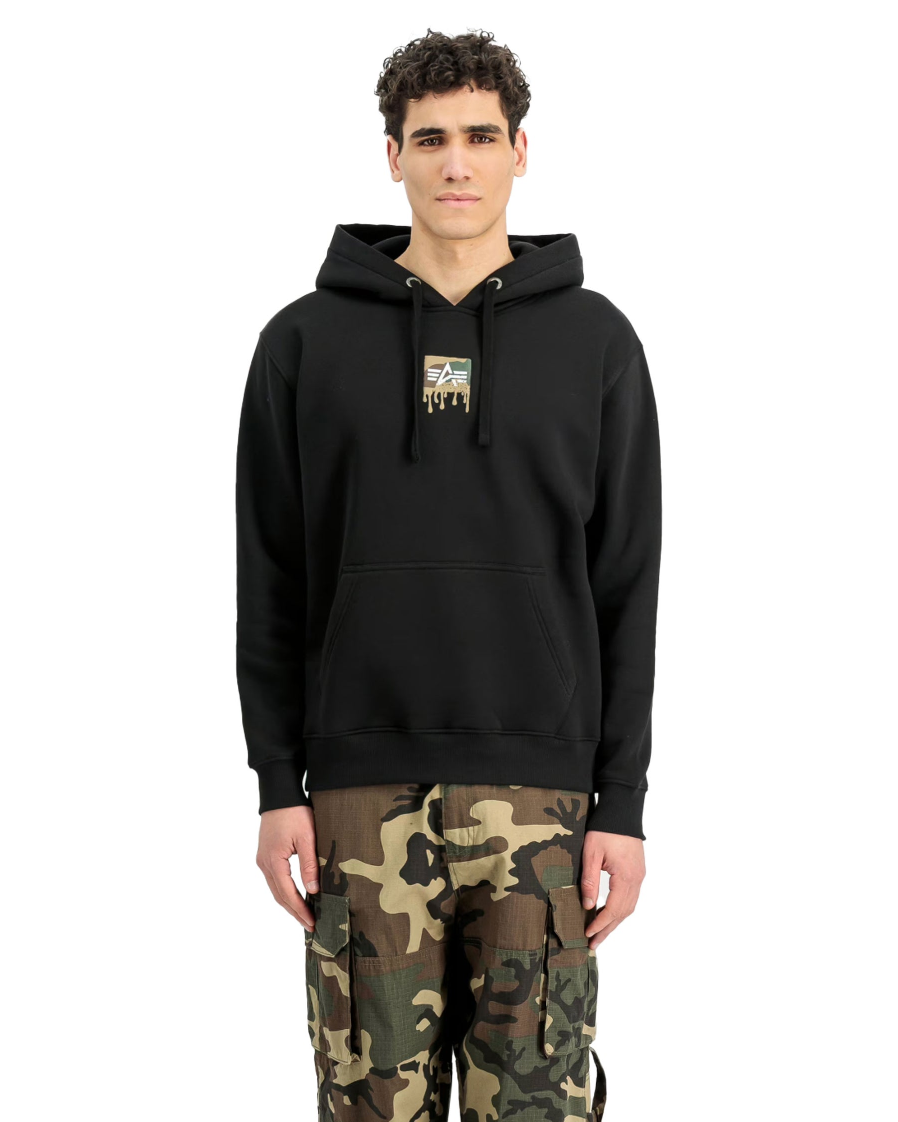 Felpa Uomo Alpha Industries Dripping Camo Print Hoodie Nero