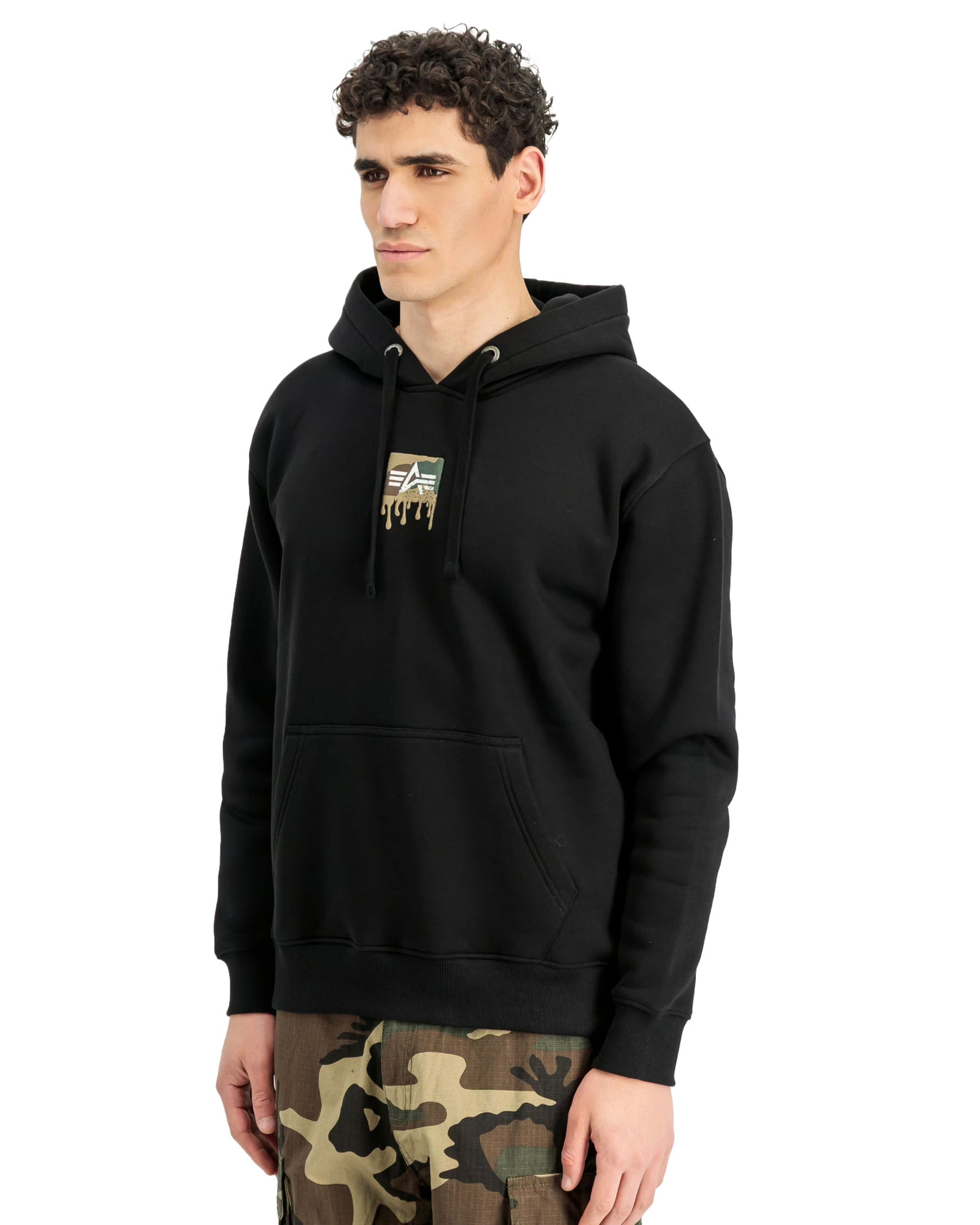 Felpa Uomo Alpha Industries Dripping Camo Print Hoodie Nero