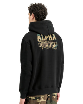 Felpa Uomo Alpha Industries Dripping Camo Print Hoodie Nero