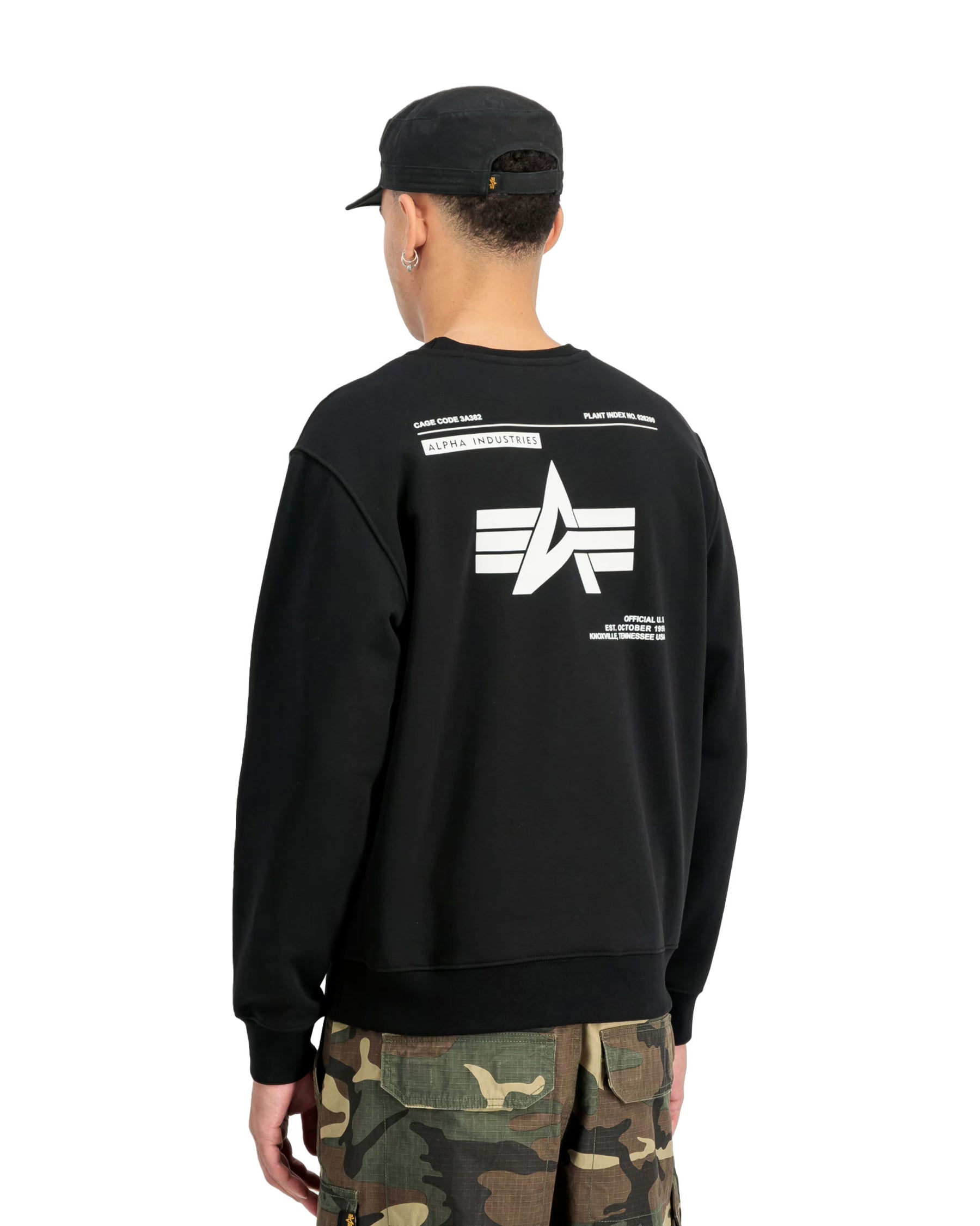 Felpa Uomo Alpha Industries Label Sweater Back Print Black